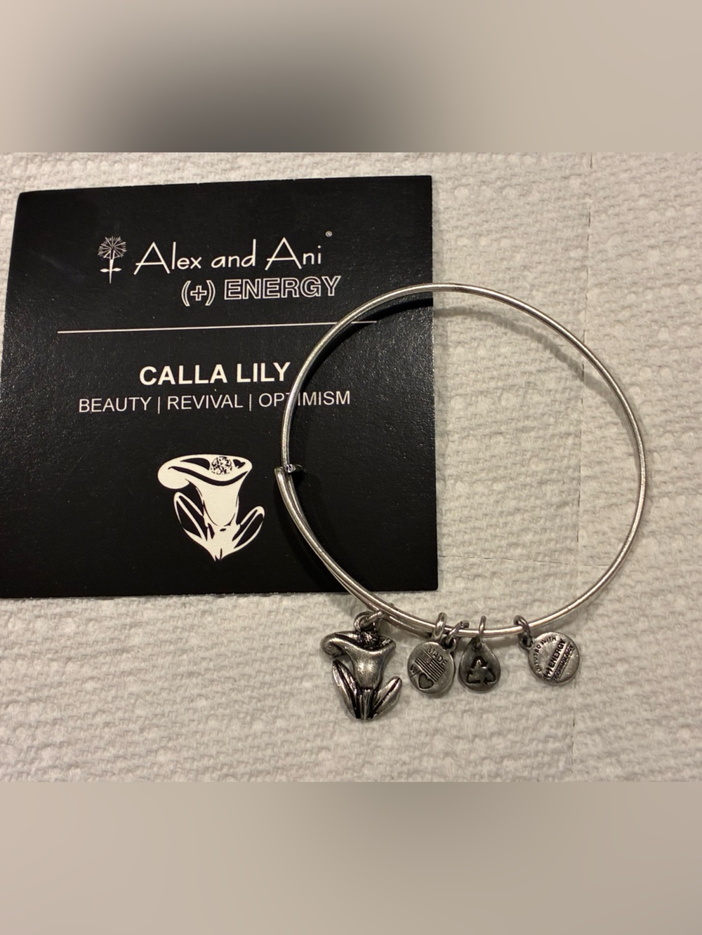 Alex and Ani Silver Calla Lily Charm Expandable Bangle Bracelet
